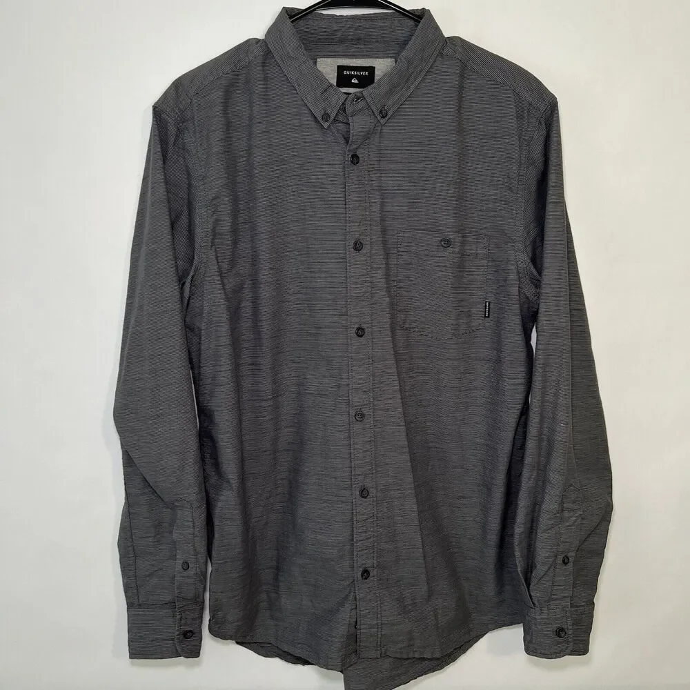 Quiksilver Modern Fit Button Down Shirt Mens Size M Medium Gray Long Sleeve EUC